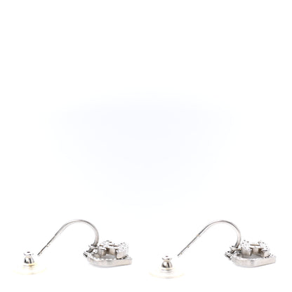Chanel Crystal Heart CC Hoop Earrings Silver 3 of 4