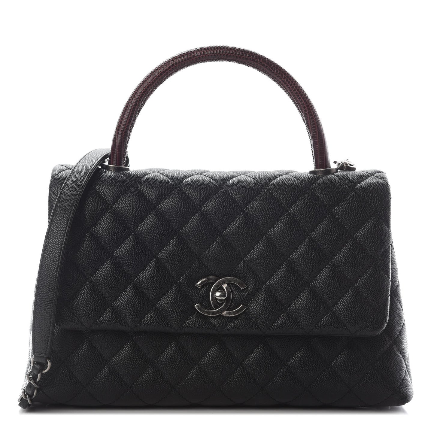 Caviar Lizard Quilted Small Coco Handle Flap Black