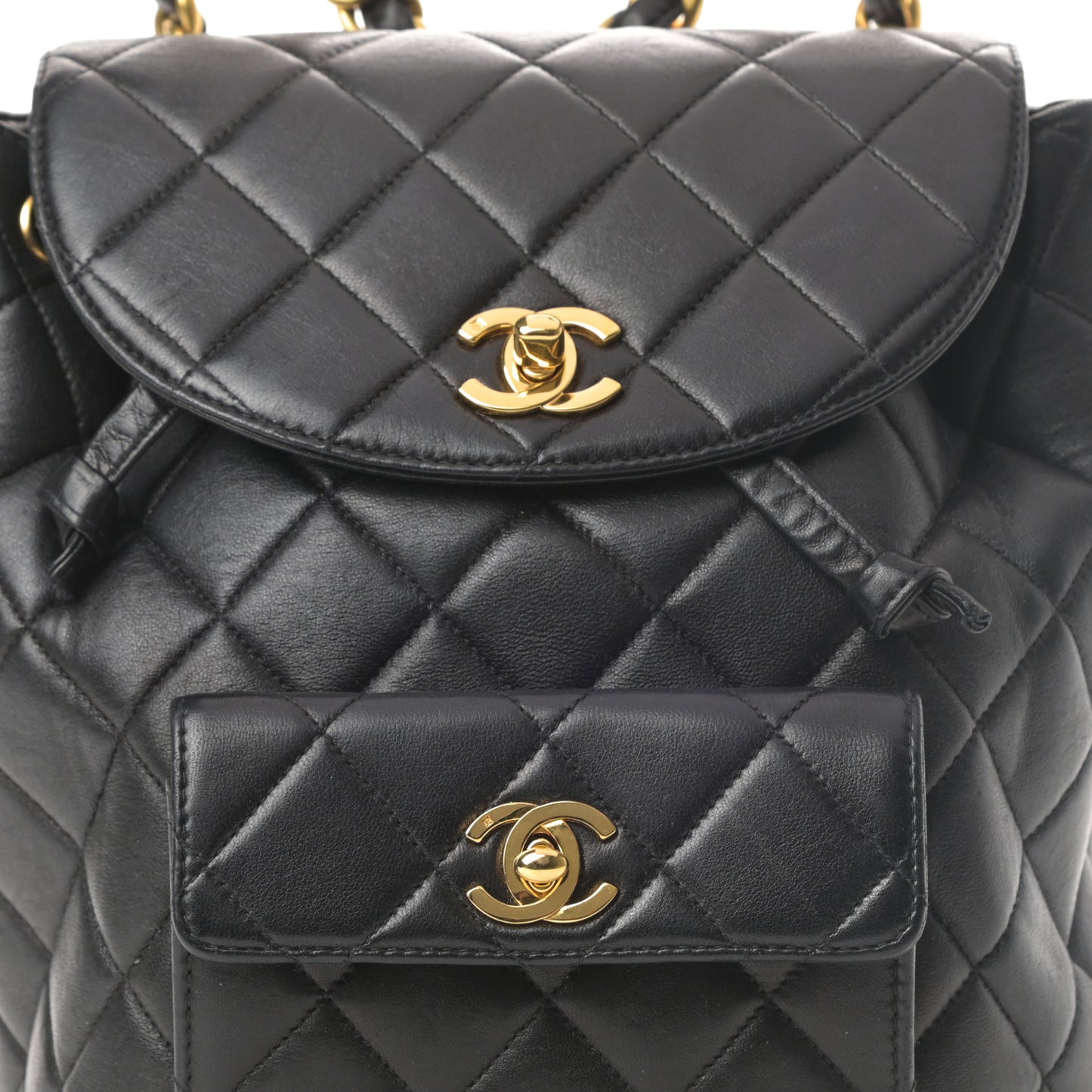 Lambskin Quilted Drawstring Backpack Black
