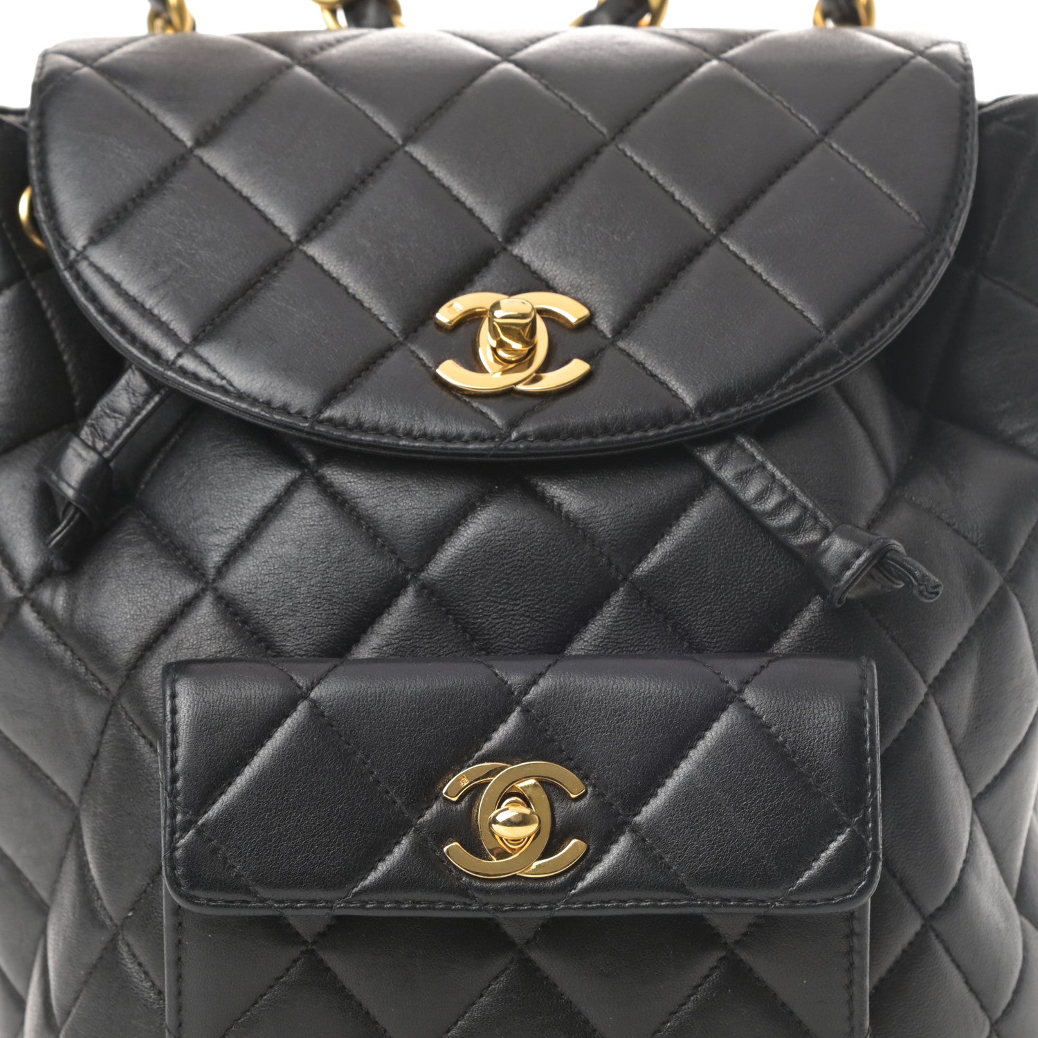 Chanel Lambskin Quilted Drawstring Backpack Black 9 of 14