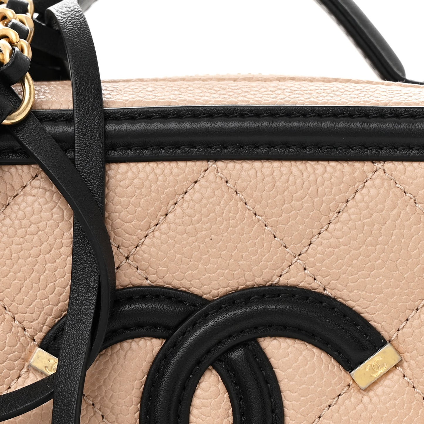 Caviar Quilted Small CC Filigree Vanity Case Beige Black