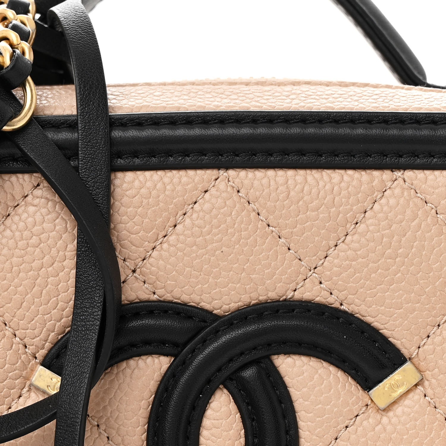 Chanel Caviar Quilted Small CC Filigree Vanity Case Beige Black 9 of 14