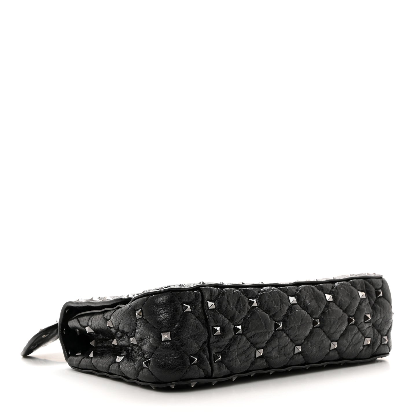 Craquele Nappa Small Rockstud Spike Shoulder Bag Black