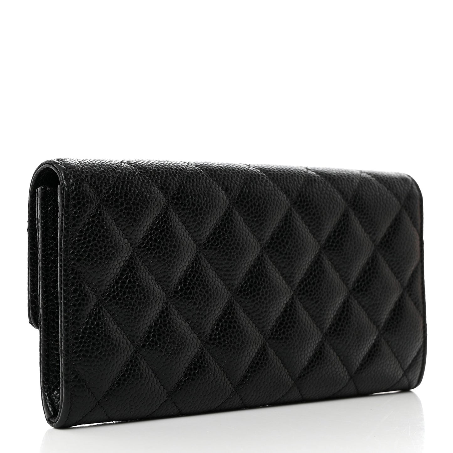 Caviar Quilted Large Gusset Flap Wallet Black