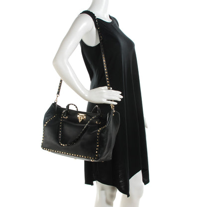 Valentino Garavani Vitello Medium Rockstud Tote Black 2 of 7