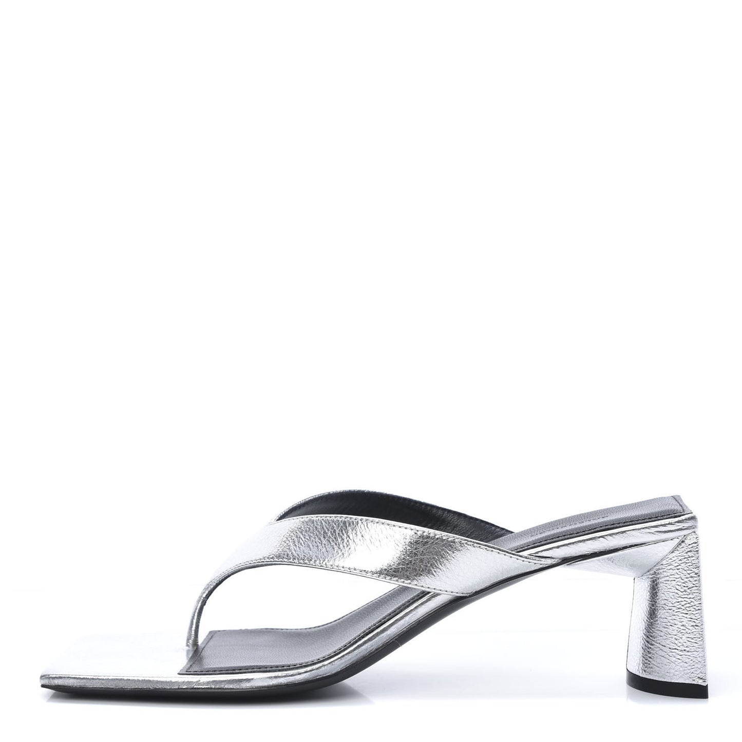 Calfskin Double Square Flat 60mm Sandals 39 Silver Black