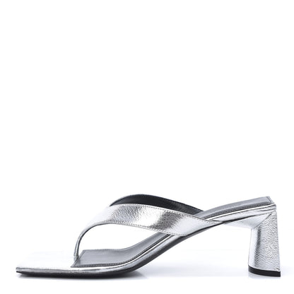 Balenciaga Calfskin Double Square Flat 60mm Sandals 39 Silver Black 1 of 9