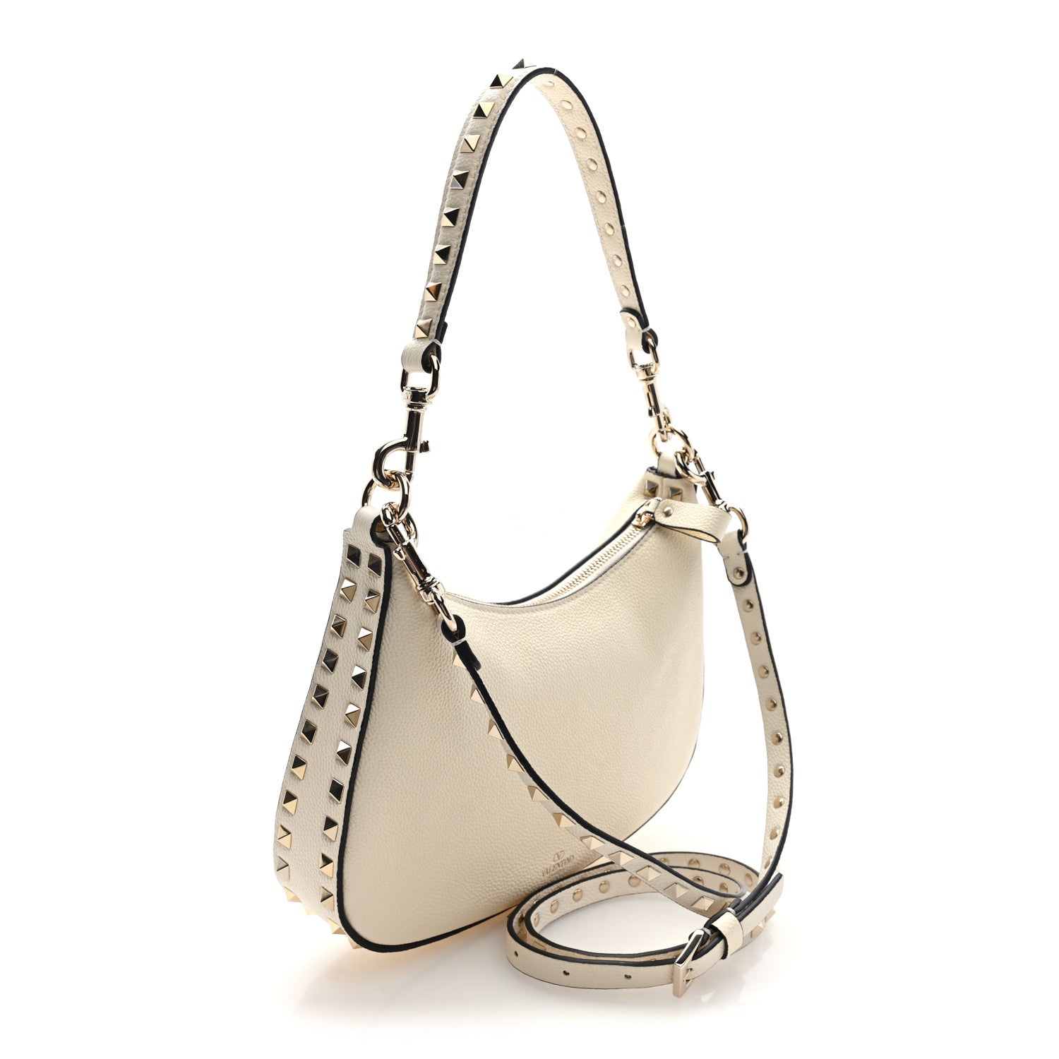 Valentino Garavani Pebbled Calfskin Small Rockstud Hobo Bag Ivory 3 of 9