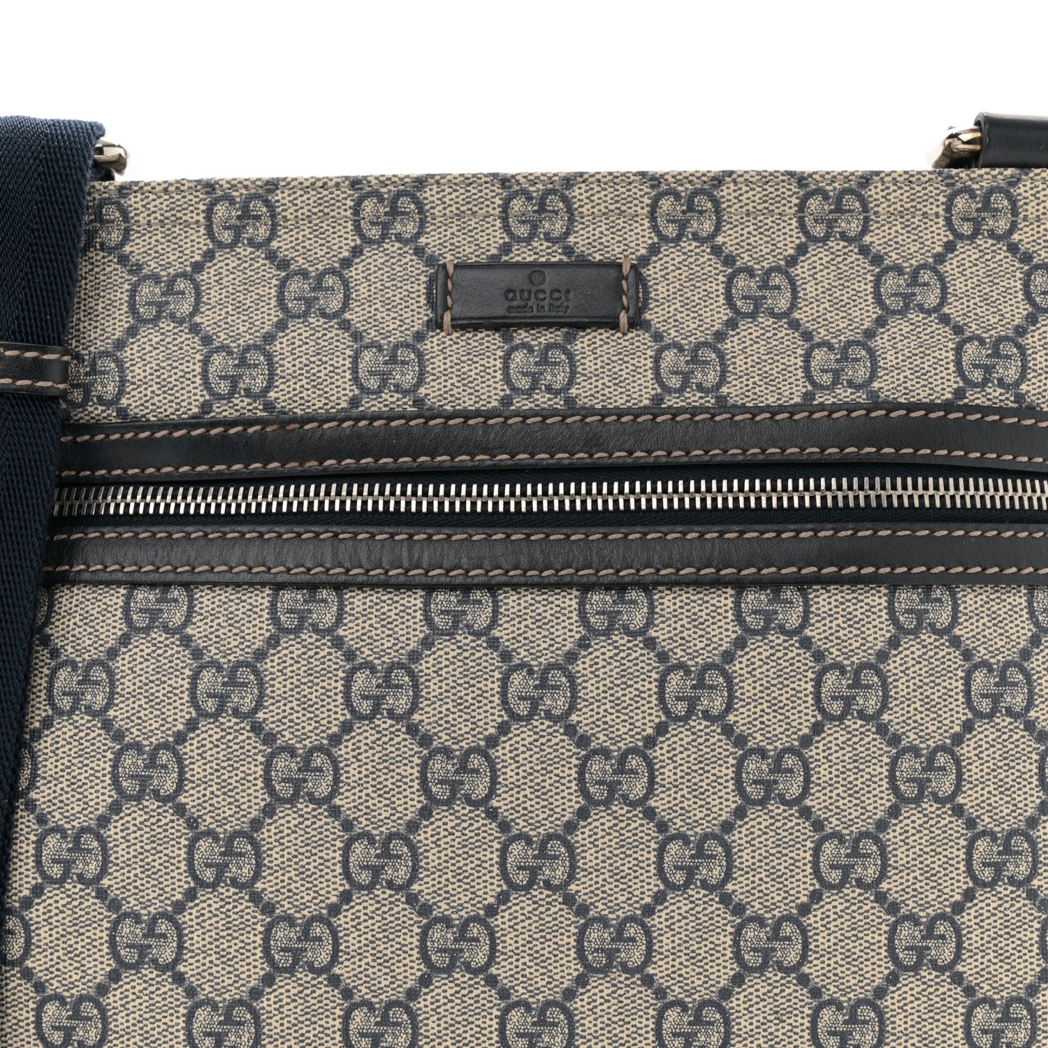 Gucci GG Supreme Monogram Small Flat Side Zip Messenger Bag Beige Blue 8 of 11