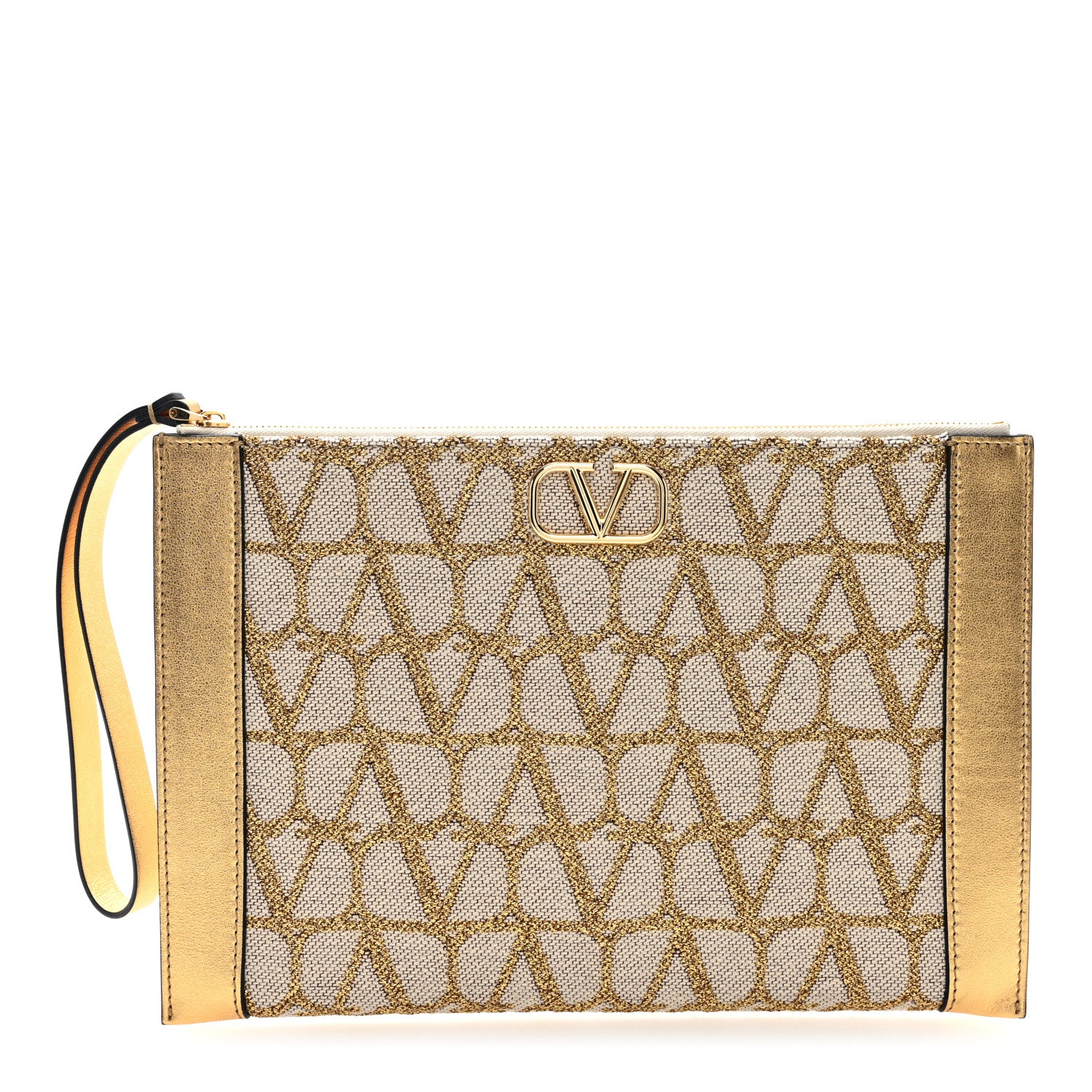 Valentino Garavani Metallic Canvas Iconographe Vlogo Pouch Gold 1 of 6