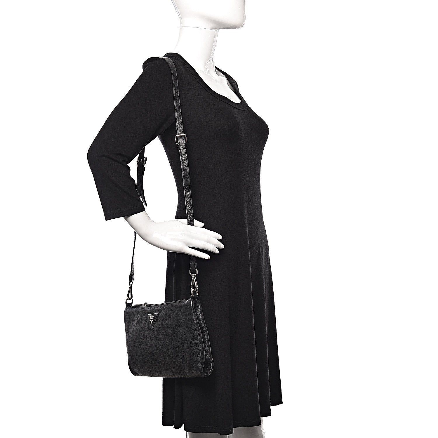 Prada Vitello Daino Crossbody Bag Black 2 of 16