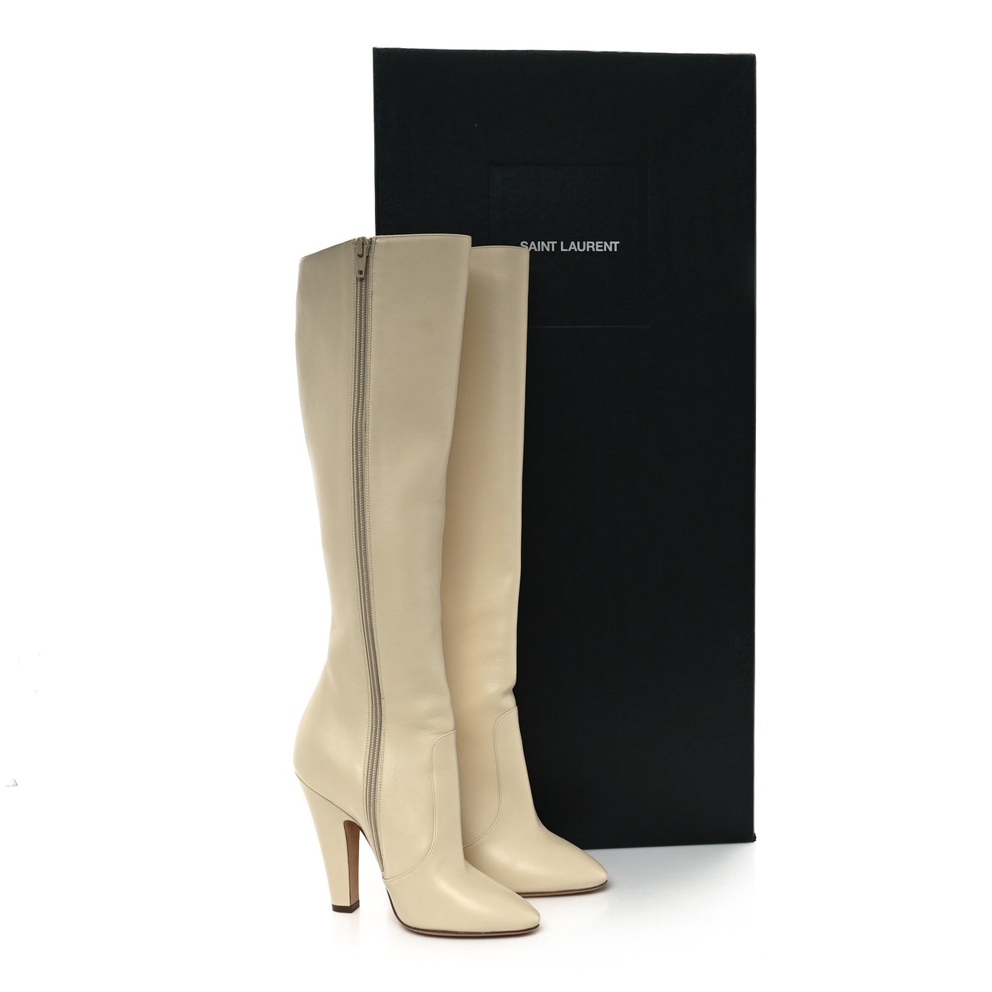 Calfskin Knee High Skinny Boots 36 Eggshell
