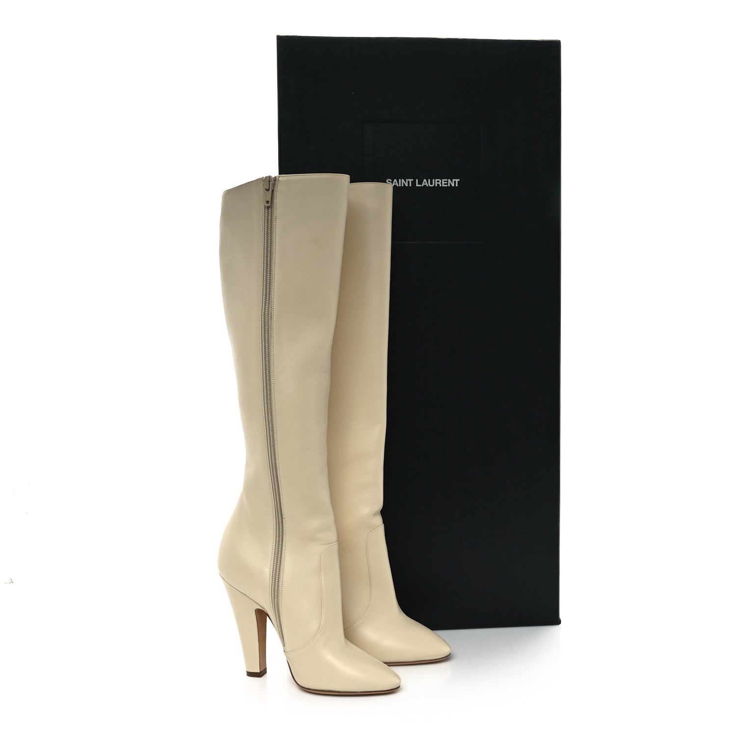 Saint Laurent Calfskin Knee High Skinny Boots 36 Eggshell 8 of 8