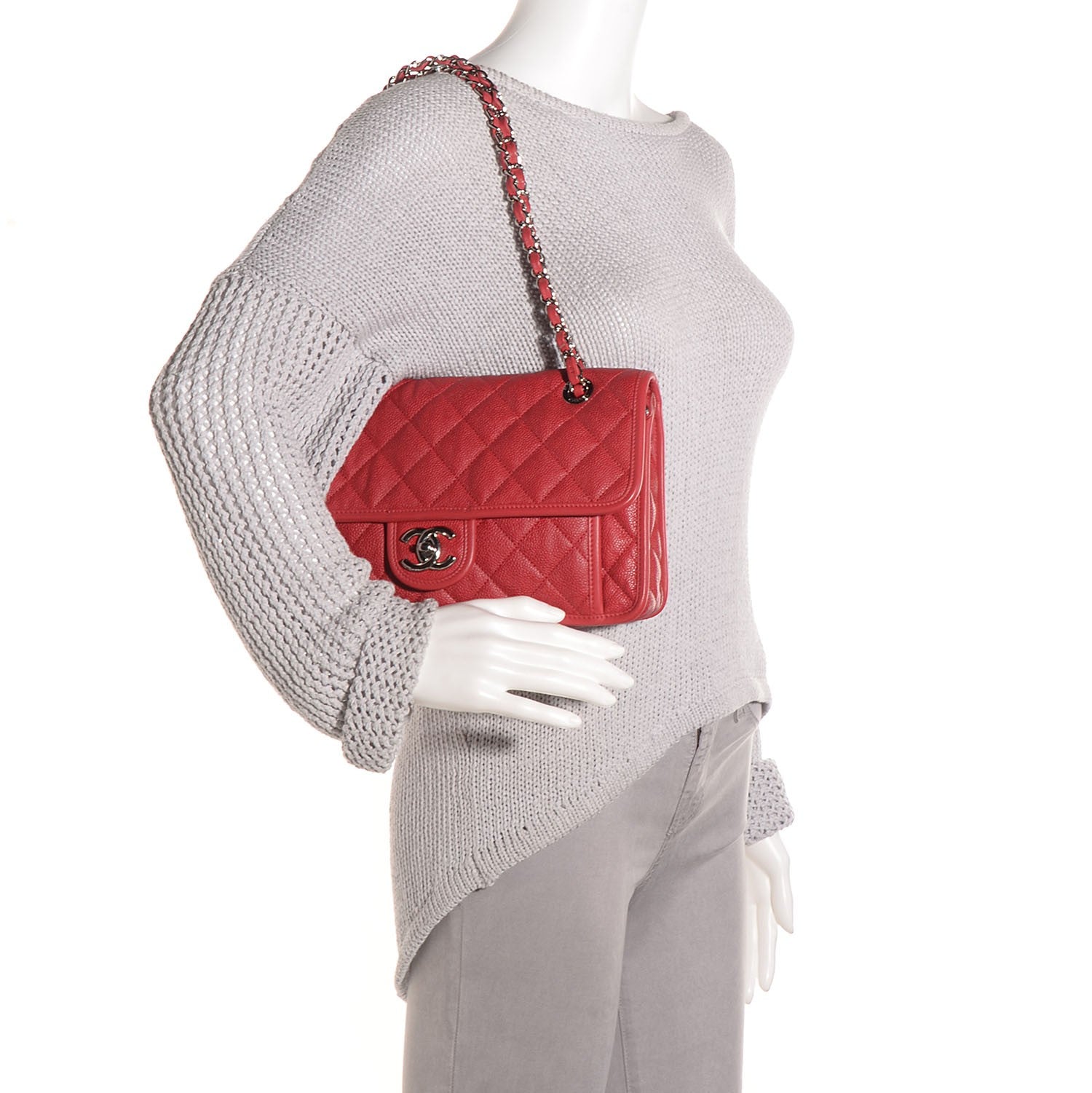 Chanel Caviar Quilted Medium French Riviera Flap Red 2 of 9