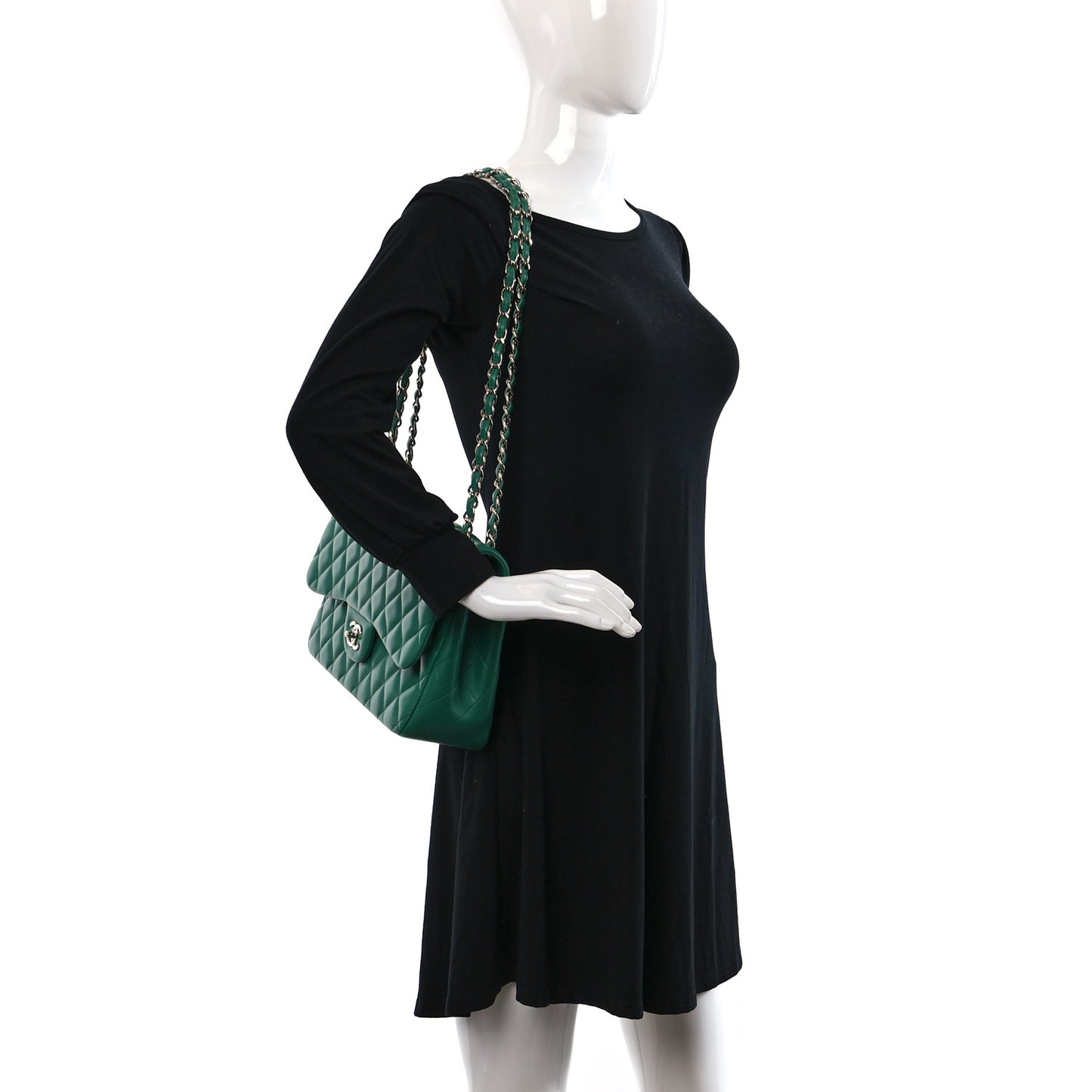 Lambskin Quilted Jumbo Double Flap Green