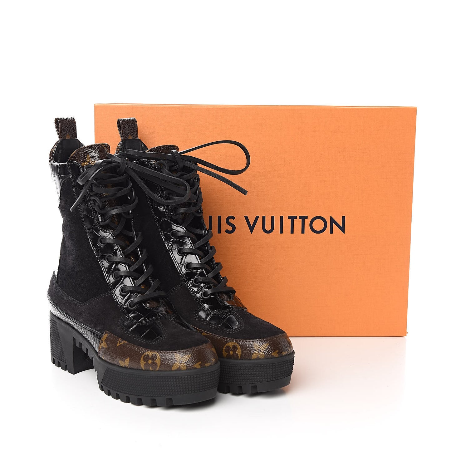 Suede Calfskin Monogram Laureate Platform Desert Boots 35 Black