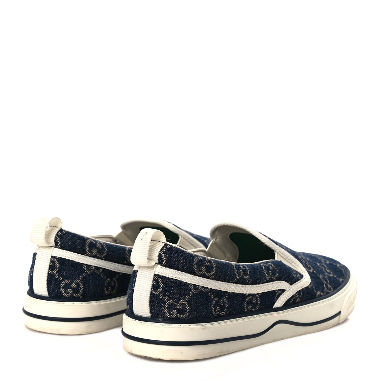 New Denim GG Monogram Mens 1977 Tennis Slip On Sneakers 8.5 Blue Tea Mystic White