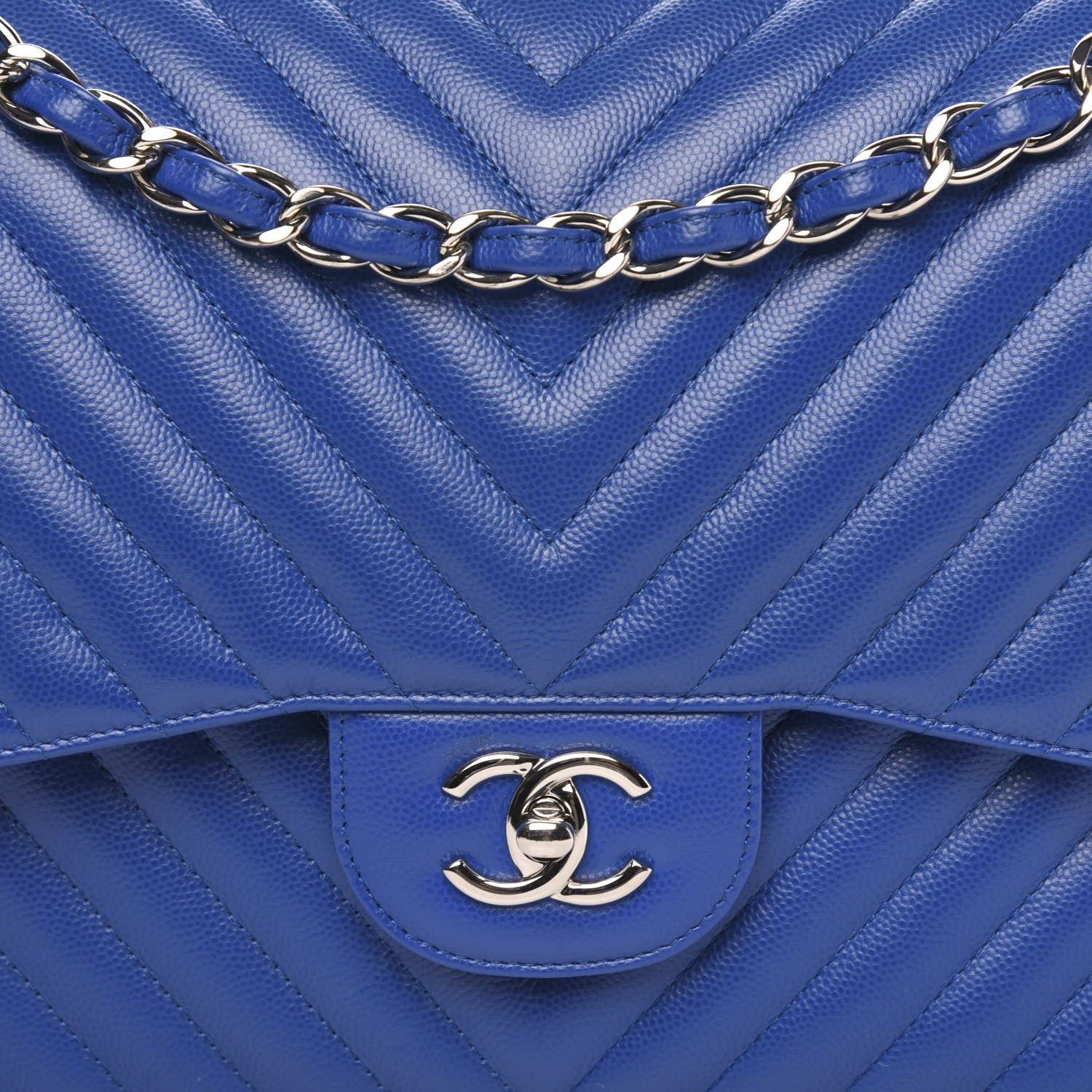 Chanel Caviar Chevron Quilted Jumbo Double Flap Blue 12 of 12