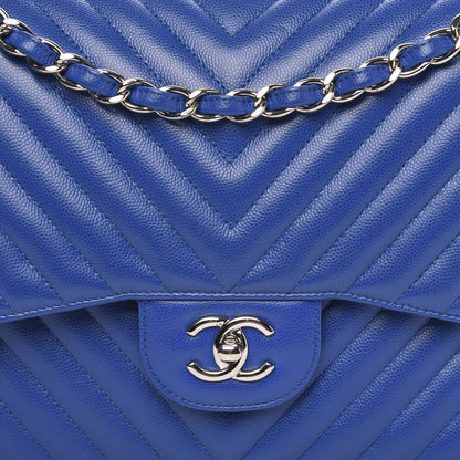 Chanel Caviar Chevron Quilted Jumbo Double Flap Blue 12 of 12