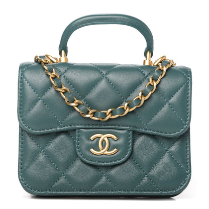 Chanel Lambskin Quilted Top Handle Flap Coin Purse With Chain Green 1 of 12