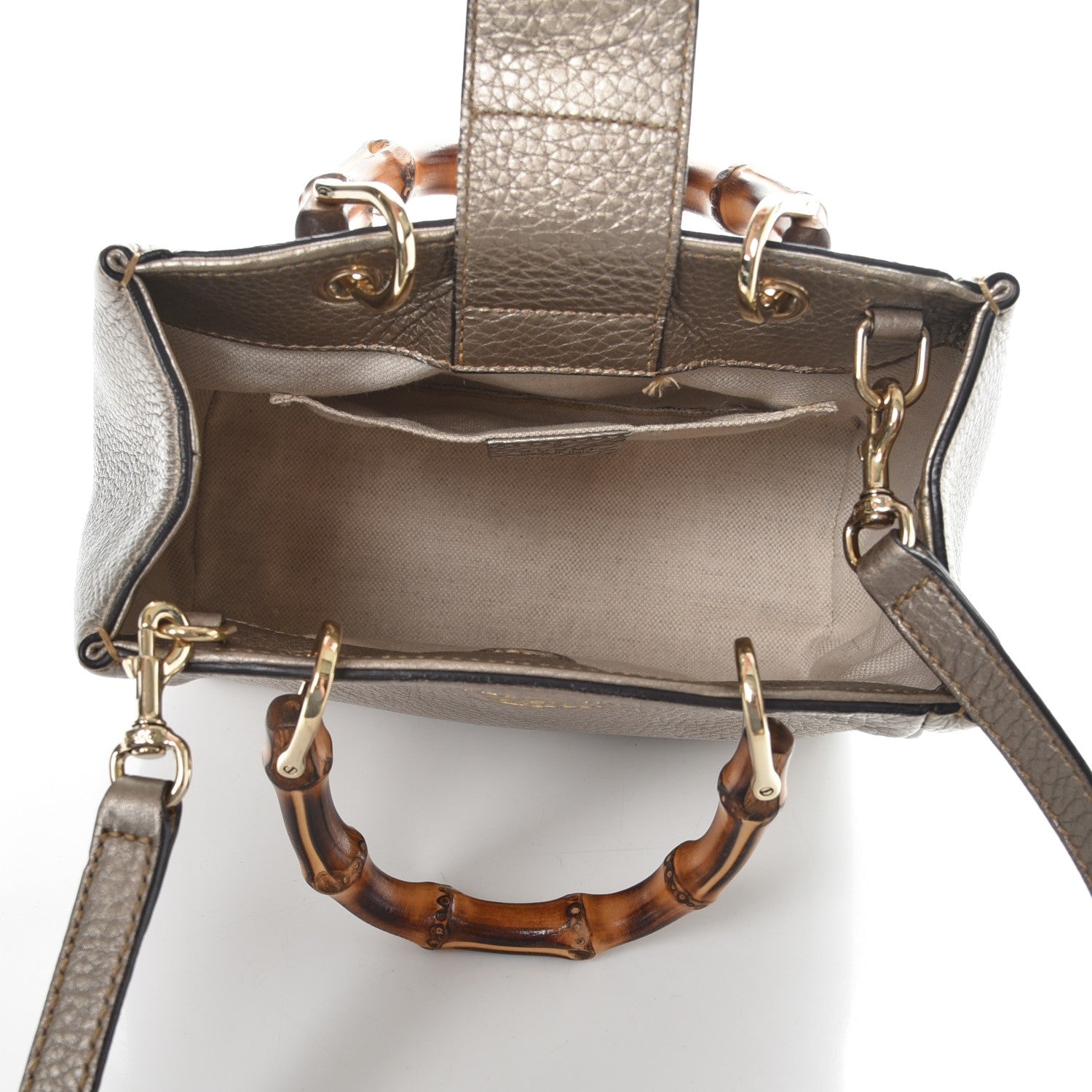 Gucci Metallic Calfskin Mini Bamboo Shopper Tote Golden Beige 6 of 11