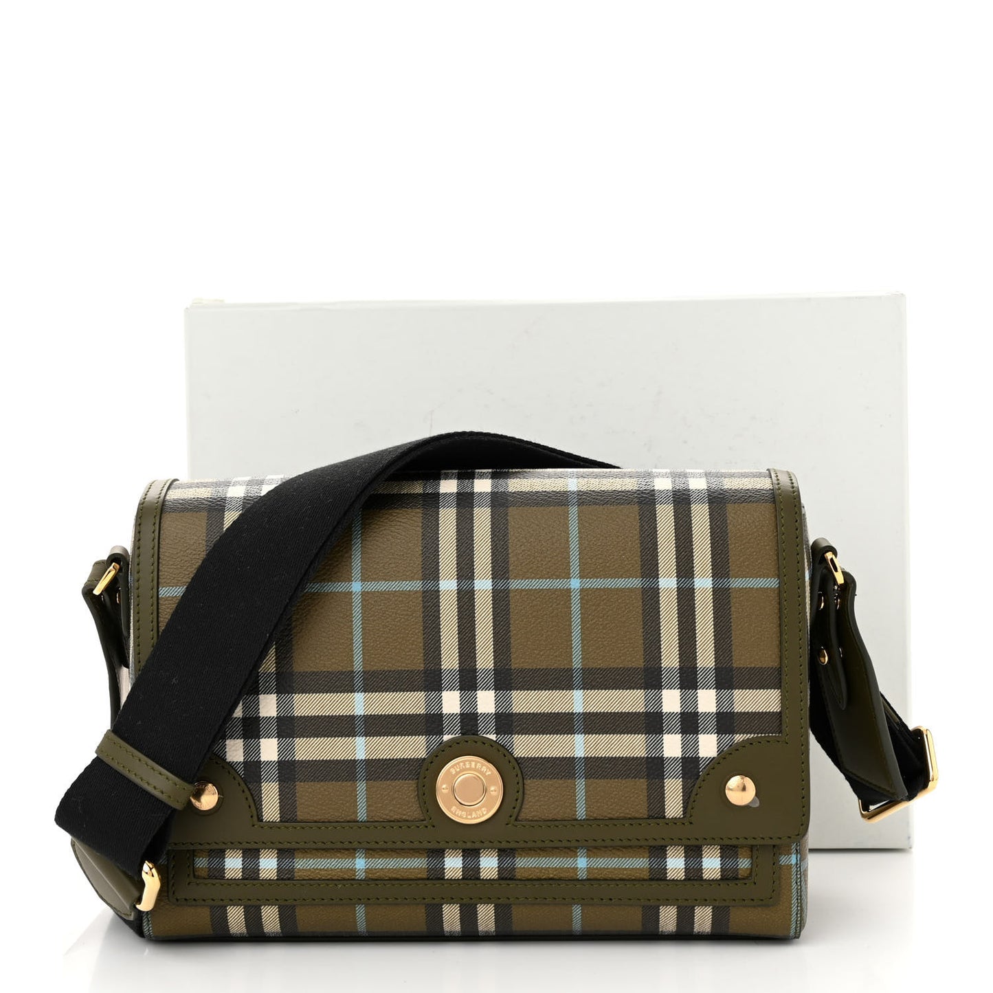 Coated Canvas Calfskin Vintage Check Medium Note Crossbody Bag Green