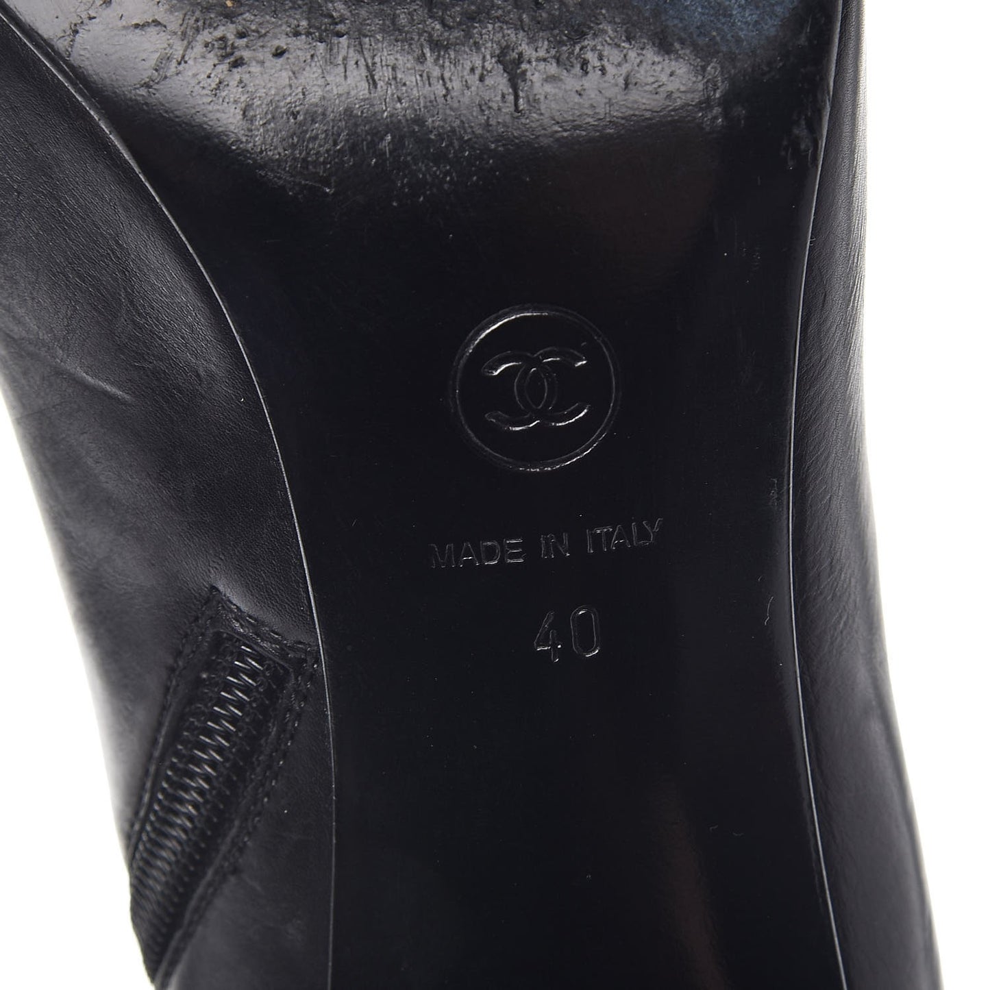 Calfskin CC Silver Cap Toe Ankle Boots 40 Black