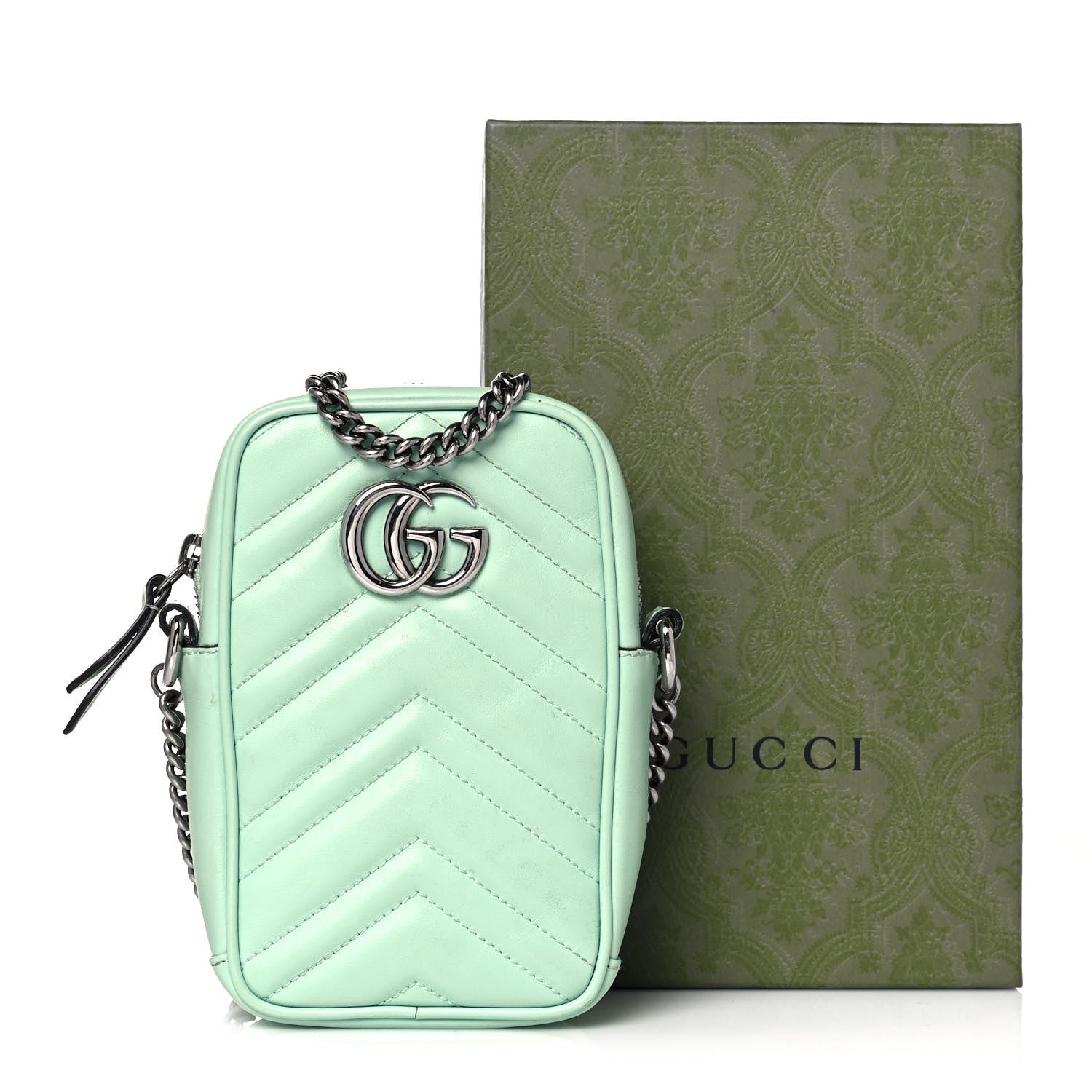 Gucci Calfskin Matelasse Mini GG Marmont Crossbody Bag Water Green 15 of 15
