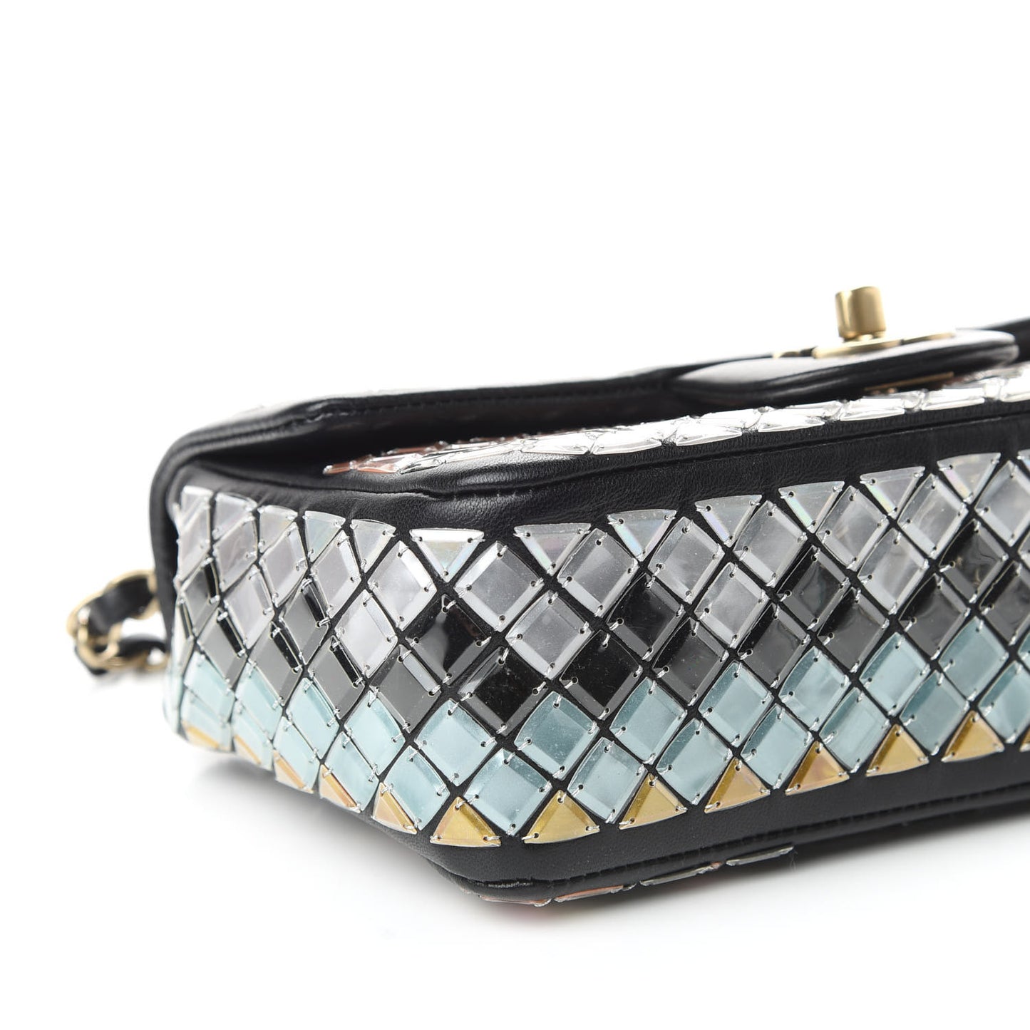 Lambskin Mosaic Small Flap Black Gold Light Blue
