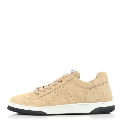 Chanel Suede Calfskin Logo Sneakers 39.5 Beige 1 of 10