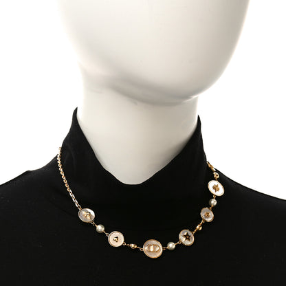 Christian Dior Metal Resin Pearl Mother of Pearl D-Luck Short Necklace Gold 2 of 4