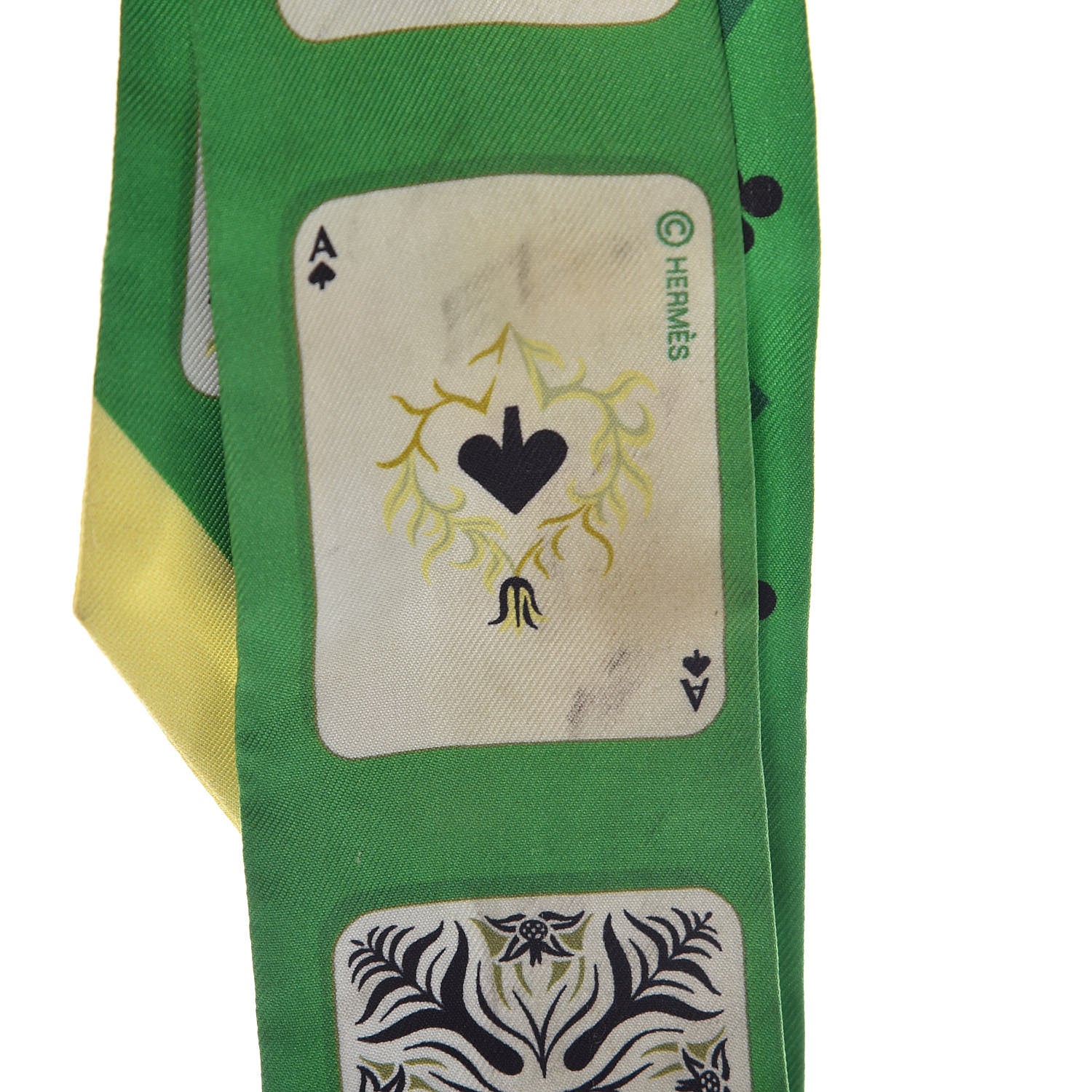 Hermes Silk Jeu de Cartes Twilly Vert Emeraude Black Jaune Soufre 4 of 9
