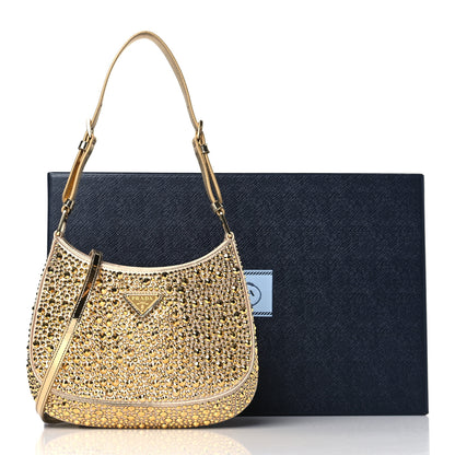 Prada Satin Crystal Cleo Adjustable Strap Shoulder Bag Platino 9 of 9
