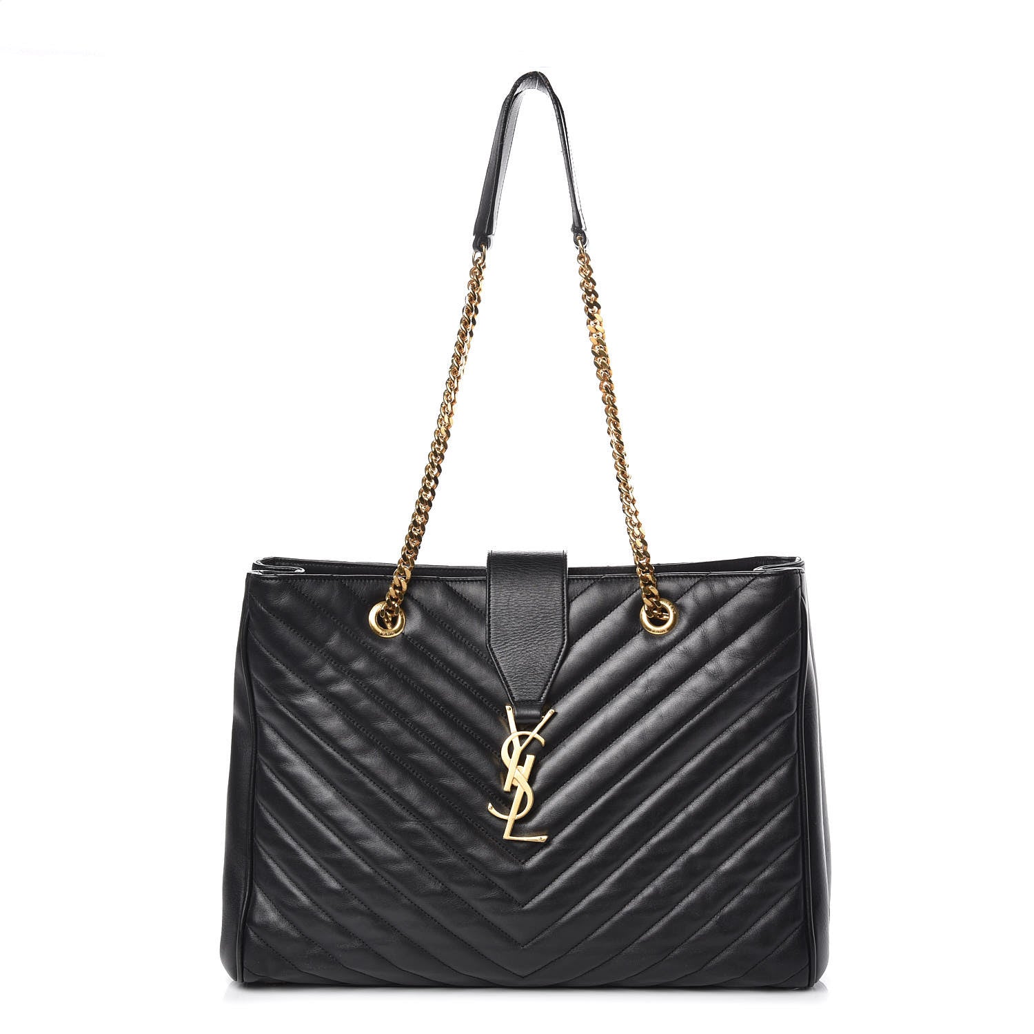 Saint Laurent Lambskin Matelasse Chevron Monogram Shopping Bag Black 1 of 16