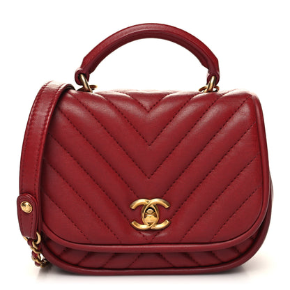 Chanel Lambskin Reverse Chevron Quilted Mini Round Top Handle Flap Red 1 of 13