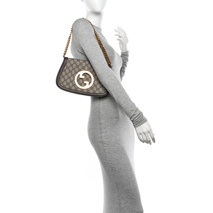 Gucci GG Supreme Monogram Textured Dollar Calfskin Blondie Chain Shoulder Flap Bag Beige Ebony New Acero 2 of 10