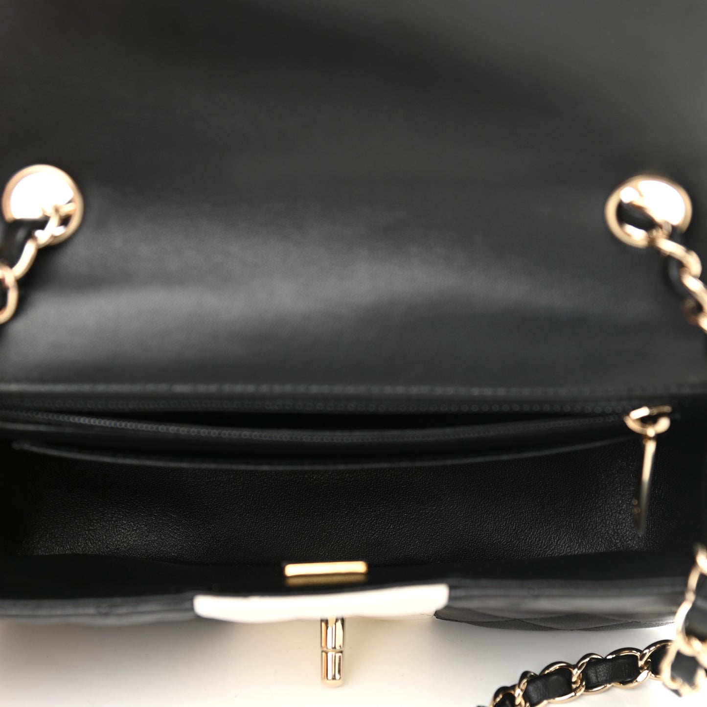 Lambskin Quilted Mini Rectangular Flap Black White