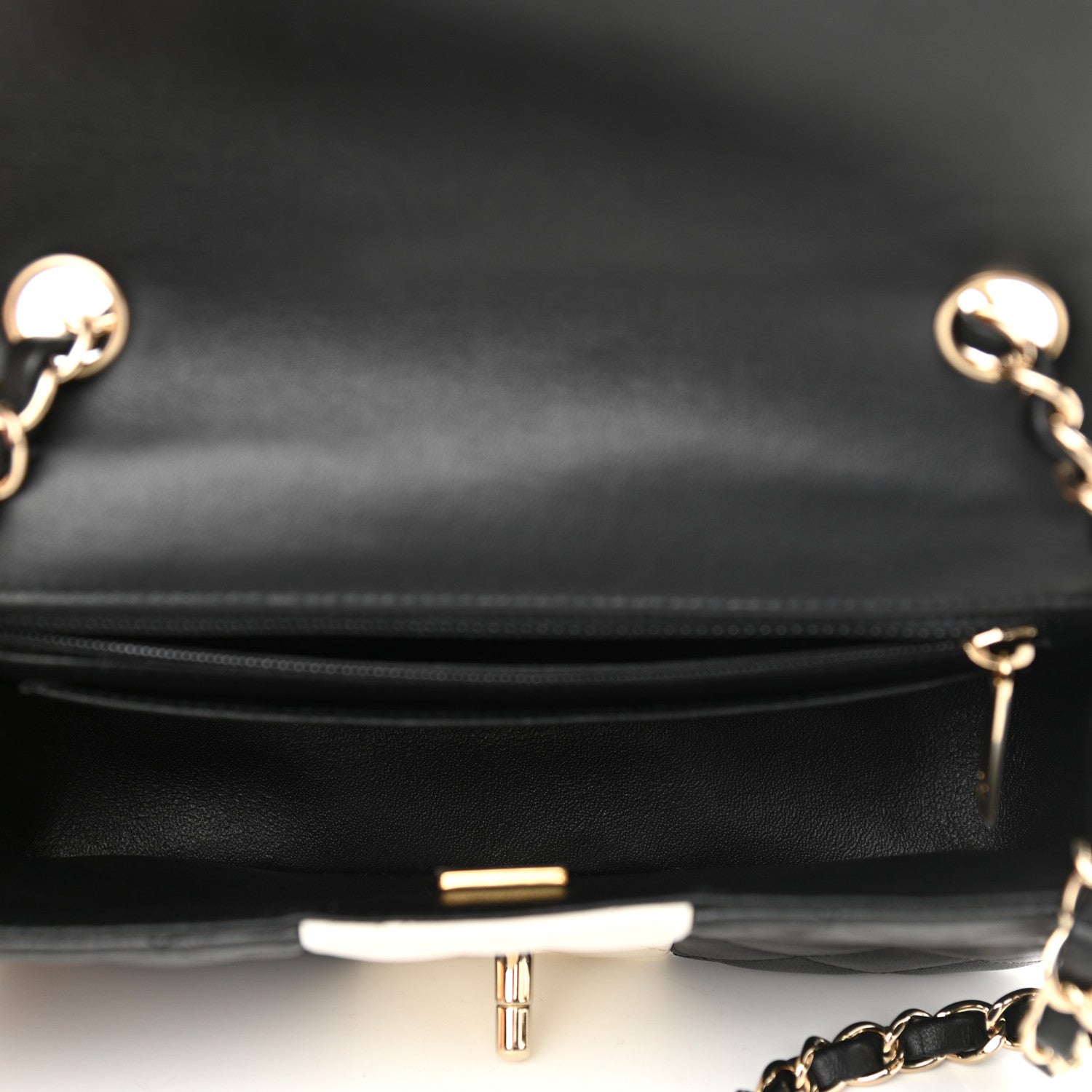 Chanel Lambskin Quilted Mini Rectangular Flap Black White 5 of 10