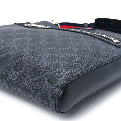 Gucci GG Supreme Monogram Appia Calfskin Web Flat Messenger Bag Black Grey 12 of 12