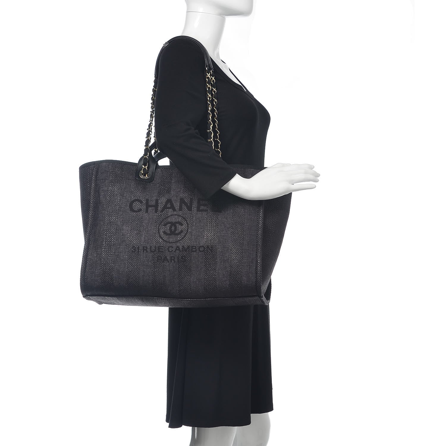 Chanel Woven Straw Raffia Striped Large Deauville Tote Black 2 of 9