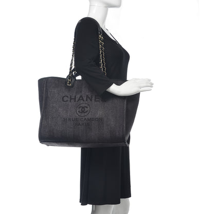 Chanel Woven Straw Raffia Striped Large Deauville Tote Black 2 of 9