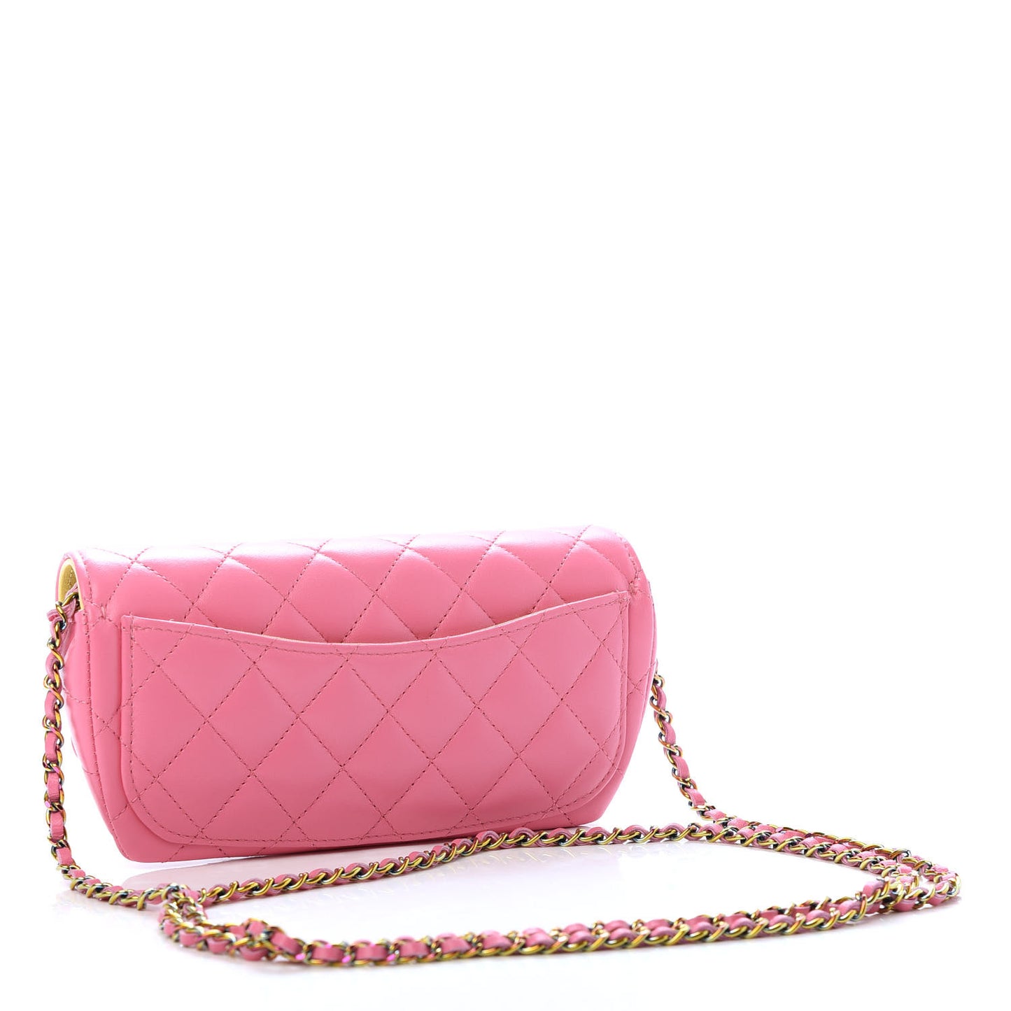 Lambskin Quilted Glasses Case With Chain Pink Yellow