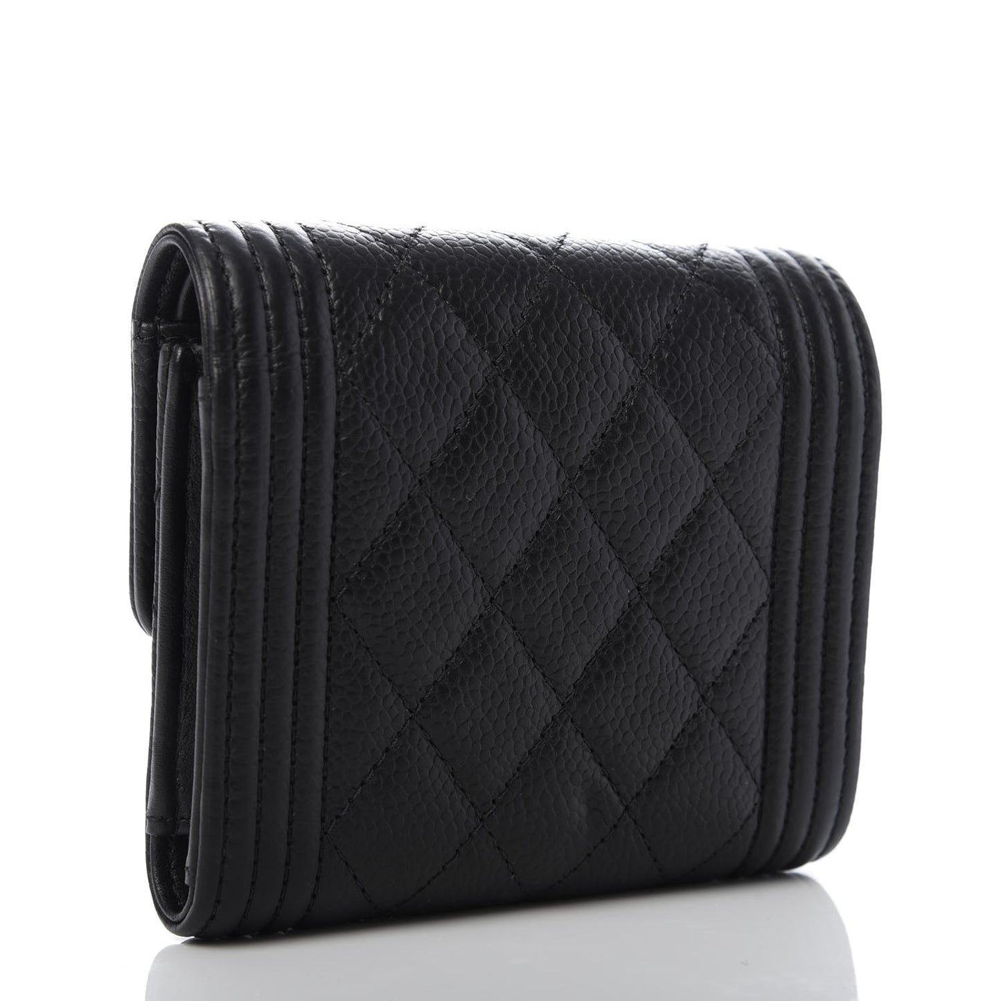 Caviar Quilted Compact Boy Wallet Black