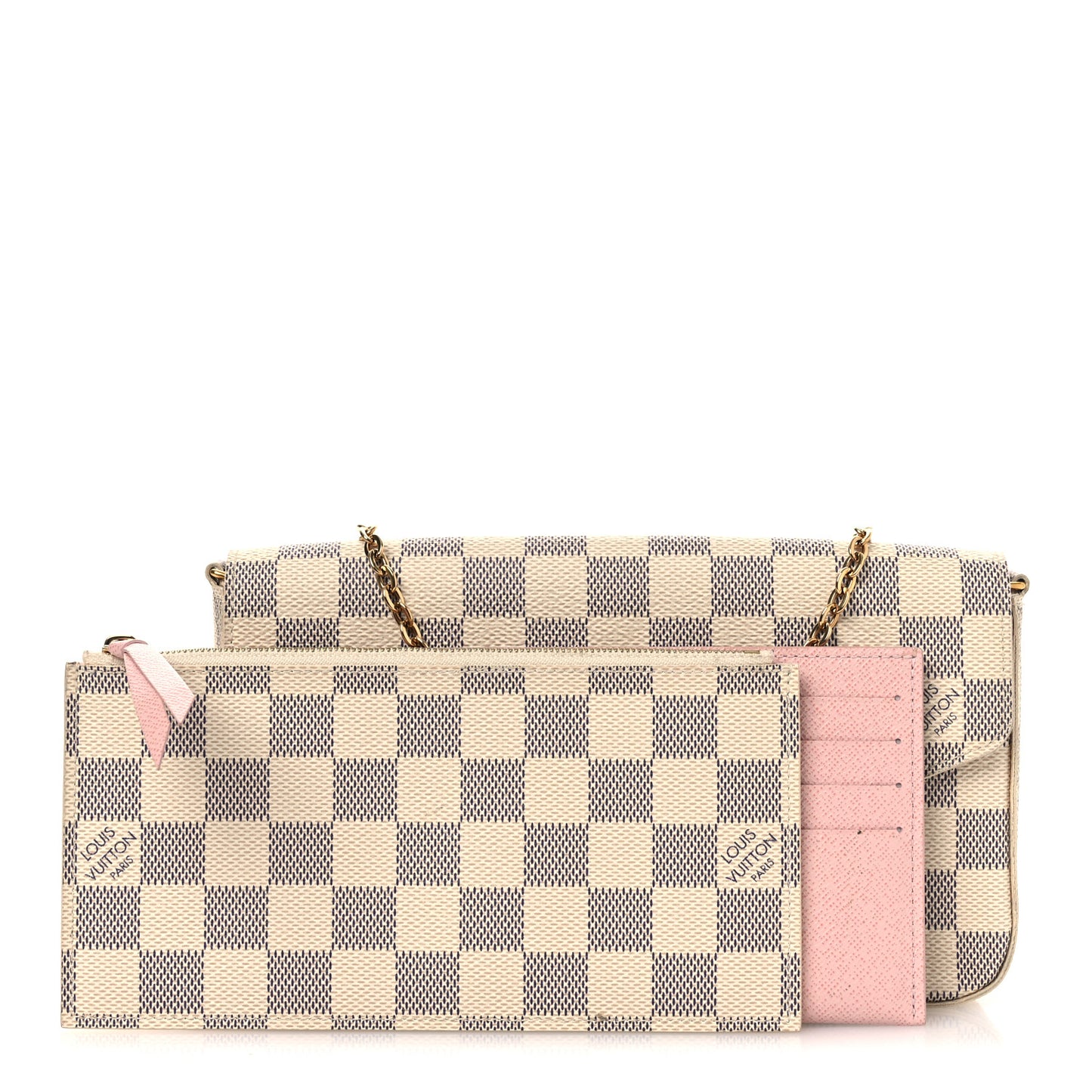 Damier Azur Pochette Felicie Chain Wallet Rose Ballerine Rose Ballerine