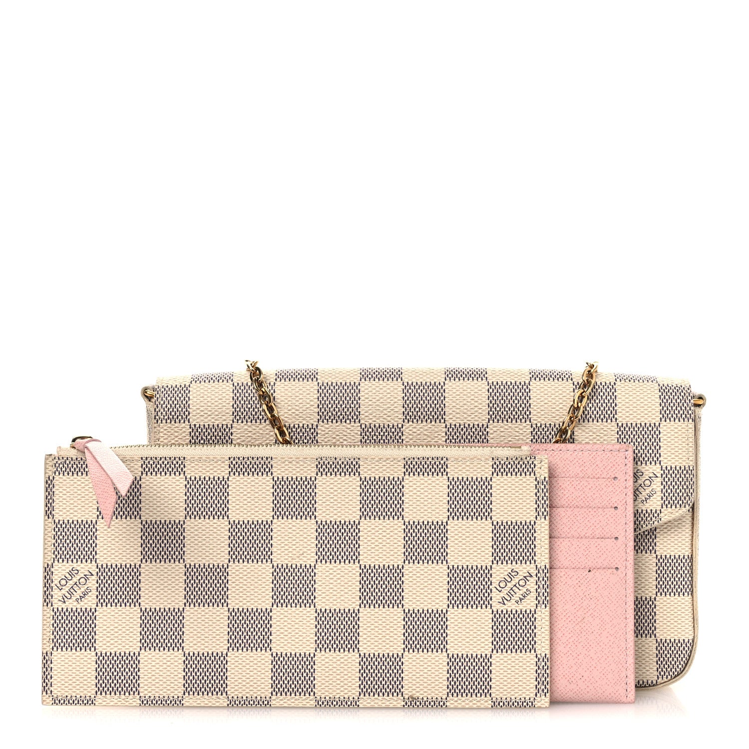 Louis Vuitton Damier Azur Pochette Felicie Chain Wallet Rose Ballerine Rose Ballerine 3 of 11