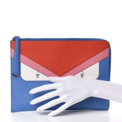 Fendi Vitello Elite Crystal Eye Monster Zip Around Pouch Royal Blue Papavero Multicolor 2 of 8