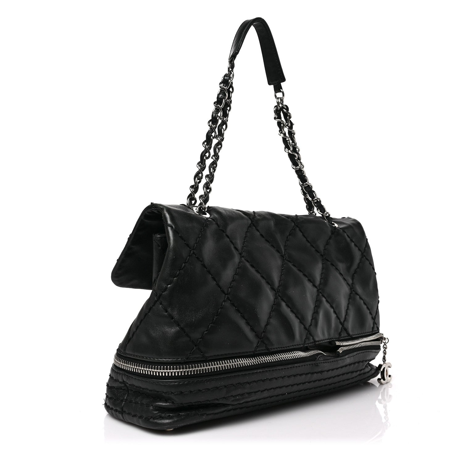 Chanel Calfskin Stitched Large Expandable Flap Bag Black 4 of 10