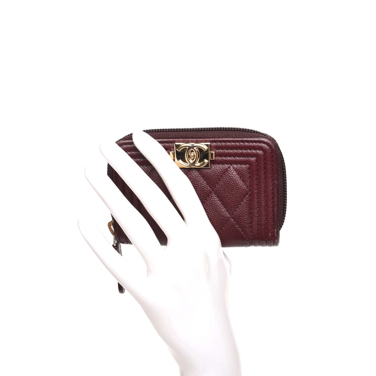 Chanel Caviar Quilted Boy Zip Around Coin Purse Wallet Dark Purple 2 of 8