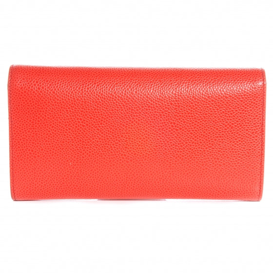 Chanel Caviar CC Long Flap Wallet Coral 3 of 9