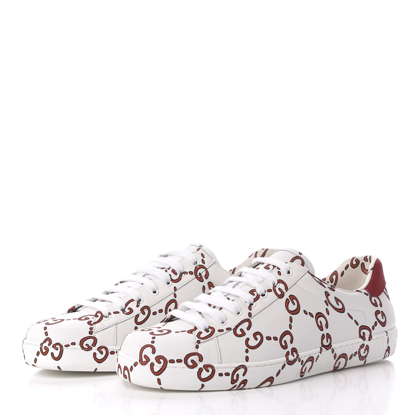 Calfskin GucciGhost Print Mens Ace Sneakers 10 White Hibiscus Red